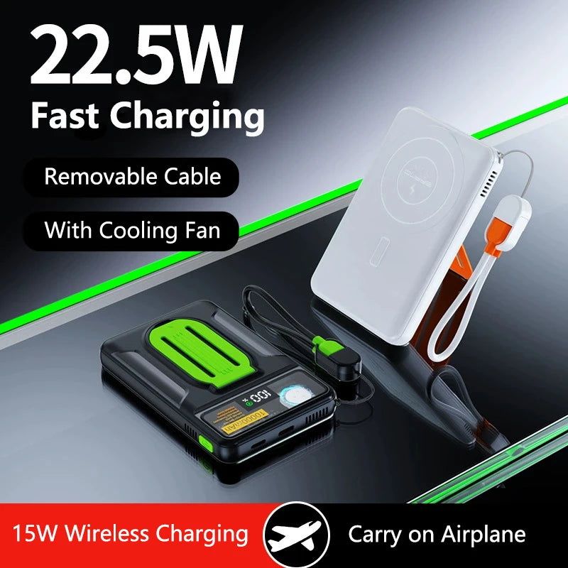 20000mAh Magsafe Power Bank with Cooling Fan Magnetic Wireless 22.5W Fast Charger For iPhone 16 Samsung Huawei Xiaomi Powerbank