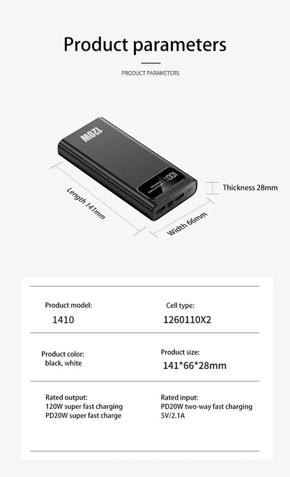 Xiaomi MIJIA 200000mAh Ultra large Capacity Power Bank 120W Fast Charging Portable Digital Display Power Bank For iPhone Samsung