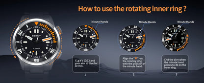 BERNY Automatic Dive Watch for Men Super Luminous Original Design 20ATM Diver Wristwatch Sapphire, Local Warehouse Fast Delivery