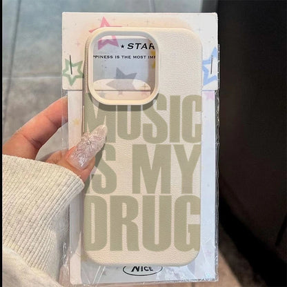 Phone Case For iPhone 17 11 13 12 15 14 16 Pro Max XS XR X 7 8 Plus SE 17 Air MUSIC IS MY DRUG Pattern Lychee Texture Soft Cover