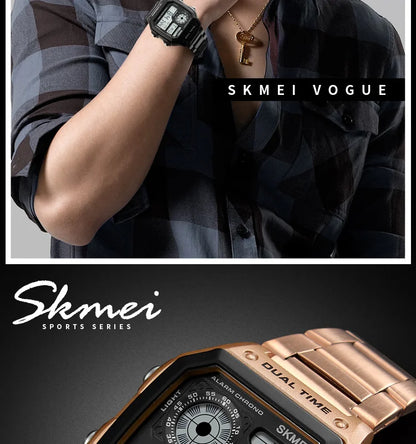 SKMEI 1335 Digital Watch for Men Retro Sports Waterproof Chrono Electronic Mens Wristwatches Stainless Steel Clock Reloj Hombre