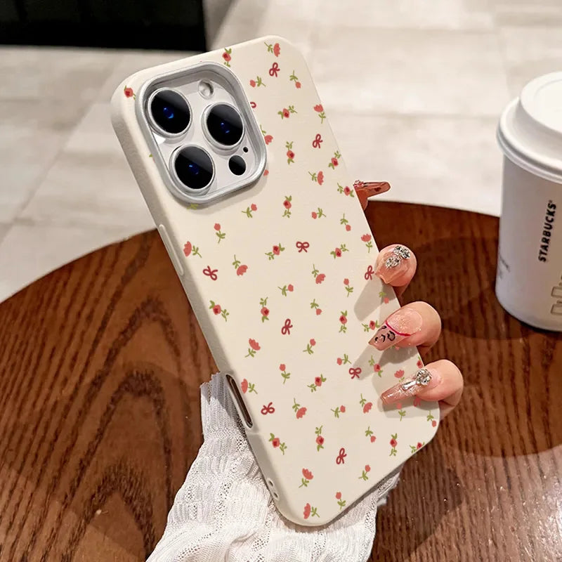Retro Fashion Floral Leather Pattern Phone Case For iPhone 17 Air 16 15 14 13 12 11 Pro Max 16E 7 8 Plus XS SE2 Shockproof Cover