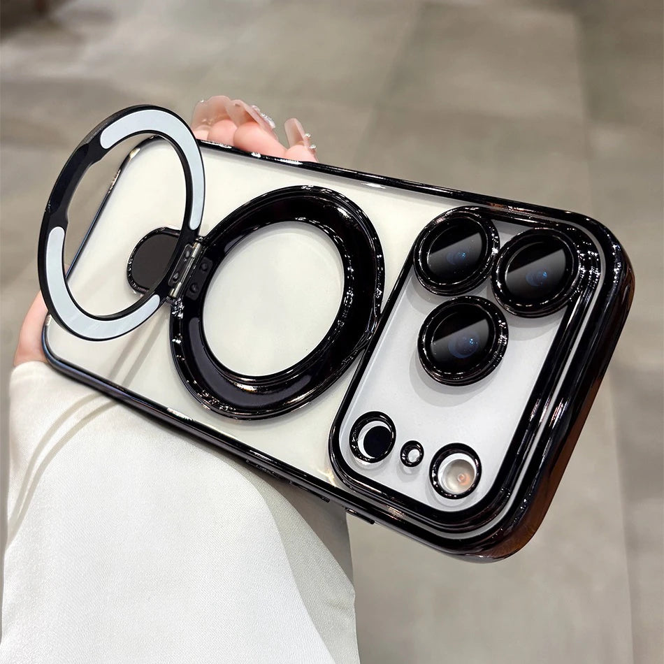 Iphone 17 Air Case Plating Magsafe Magnetic Bracket Case for iPhone 17 16 Pro 13 12 Max 15 14 16 Plus 17PRO Transparent Cove