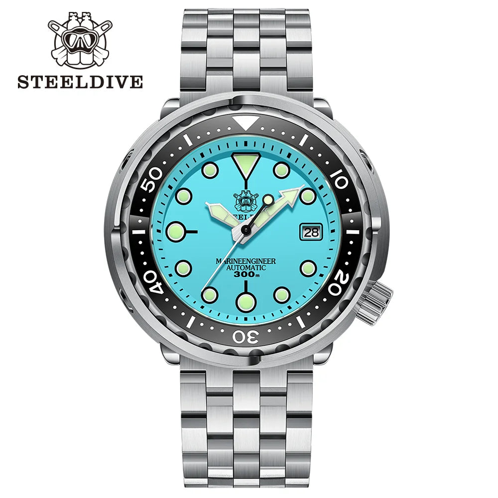 STEELDIVE SD1975 Mens Automatic Watches Men Dive Watch 300m Waterproof Mechanical Wristwatch C3 Luminous Clock Sapphire Mirror