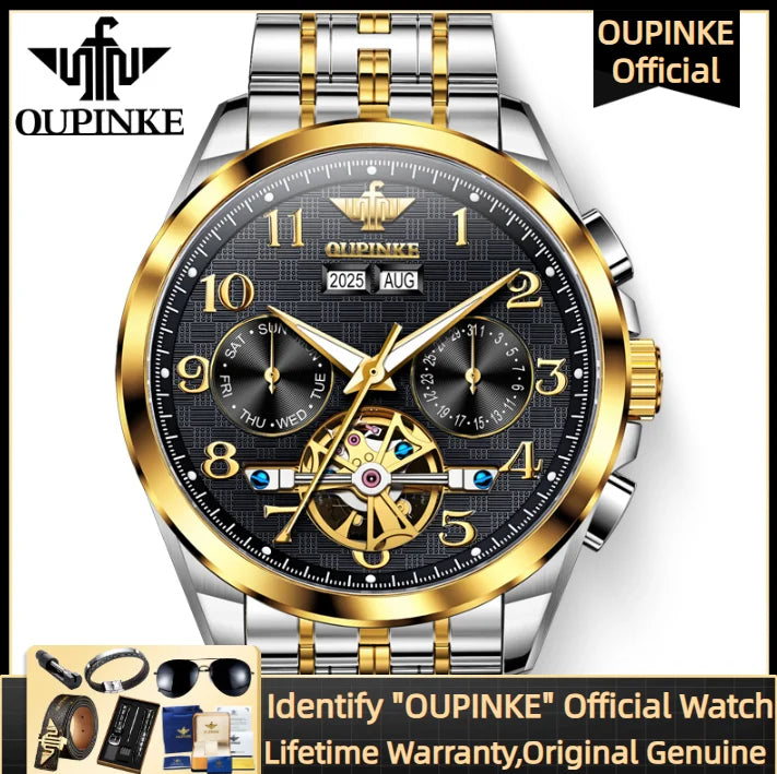 OUPINKE 3263 Automatic Mechanical Watch Multifunctional Dial Auto Date Waterproof Night light Watch Original Brand