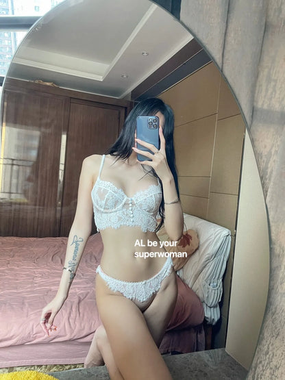 Sutiã Redutor Com Laço Francês Anti Queda - Aro Macio Costas Belas Conjunto Puro Desejo Tushy Hot