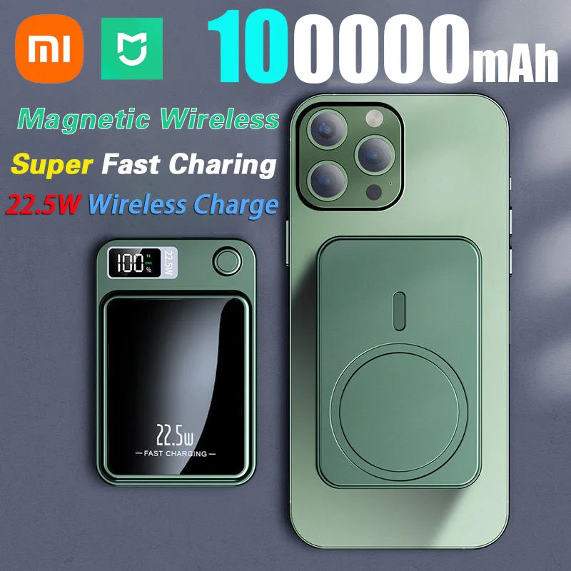 100000mAh Magnetic Wireless Power Bank Fast Charger For Magsafe Portable Auxiliary Battery Pack For iphone Huawei Samsung