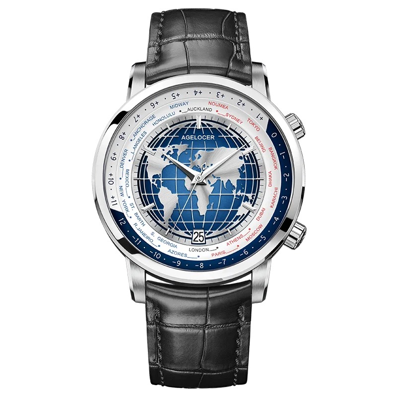 AGELOCER Original World Time Watch Men's Luxury Business Formal Automatic Mechanical Watch Birthday Gift for Men