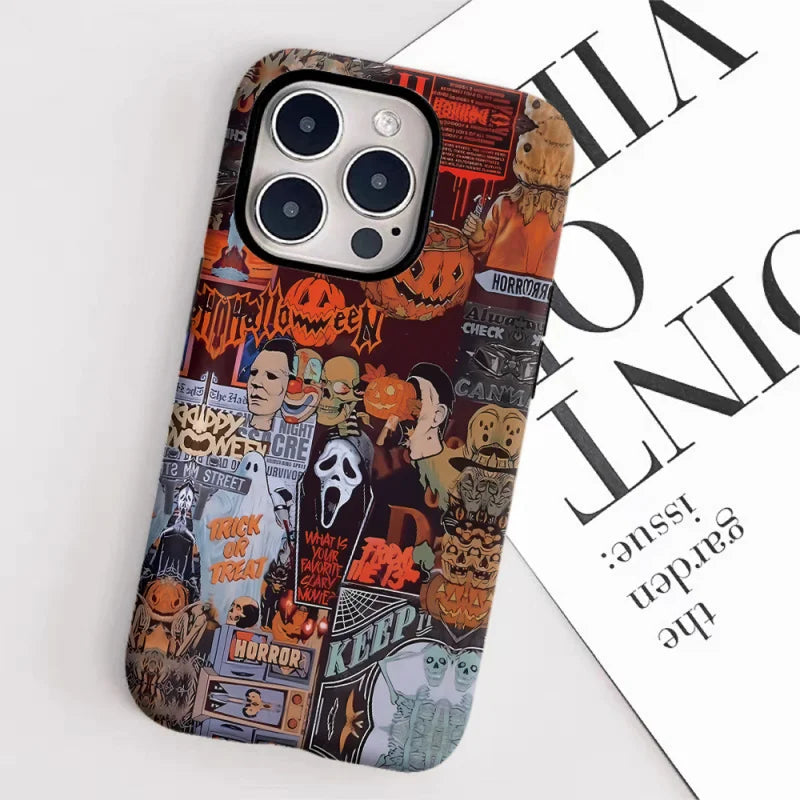 Vintage dark Halloween elementsPhone Case suitable for iPhone 17 16ProMax 15 14 14 12mini 7Plus XR 2in1 tough glossy case