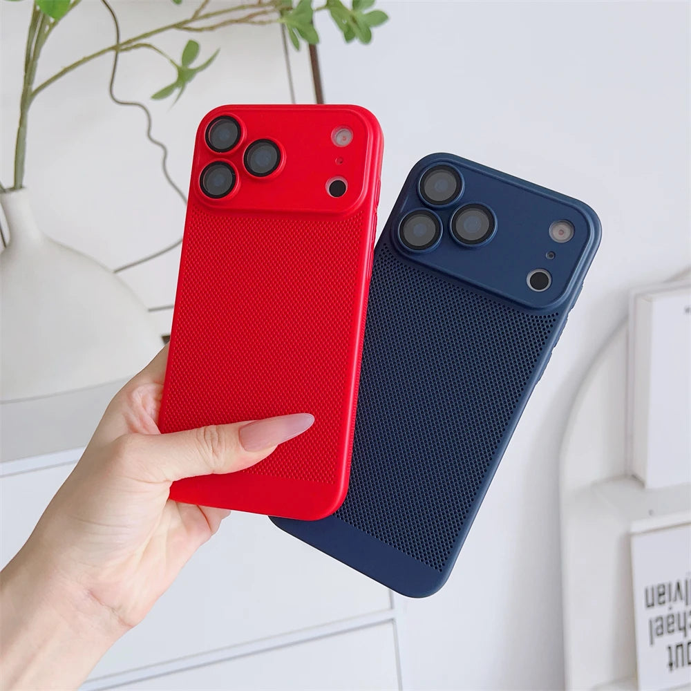 Thin Cooling Heat Dissipation Phone Case For iPhone 17 16 15 14 13 12 11 Pro Max Plus Breathable Hard Back Solid Color Cover