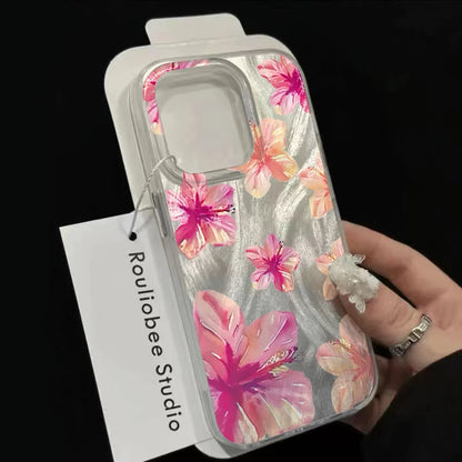 Shiny Phone Case For iPhone 17 16 15 14 13 12 11 Pro Max 16E 14 Plus 17 Air CWatercolor Hibiscus Flower Pattern Hard Cover