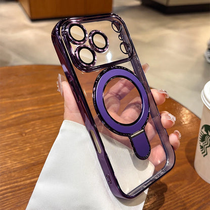 Iphone 17 Air Case Plating Magsafe Magnetic Bracket Case for iPhone 17 16 Pro 13 12 Max 15 14 16 Plus 17PRO Transparent Cove