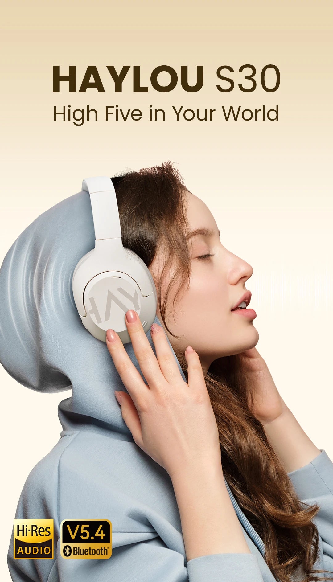 HAYLOU S30 ANC Headphones  Wireless Bluetooth 5.4 Hi-Res Headsets 43dB Adaptive Noise Cancelling Earphones 40mm Driver 80H