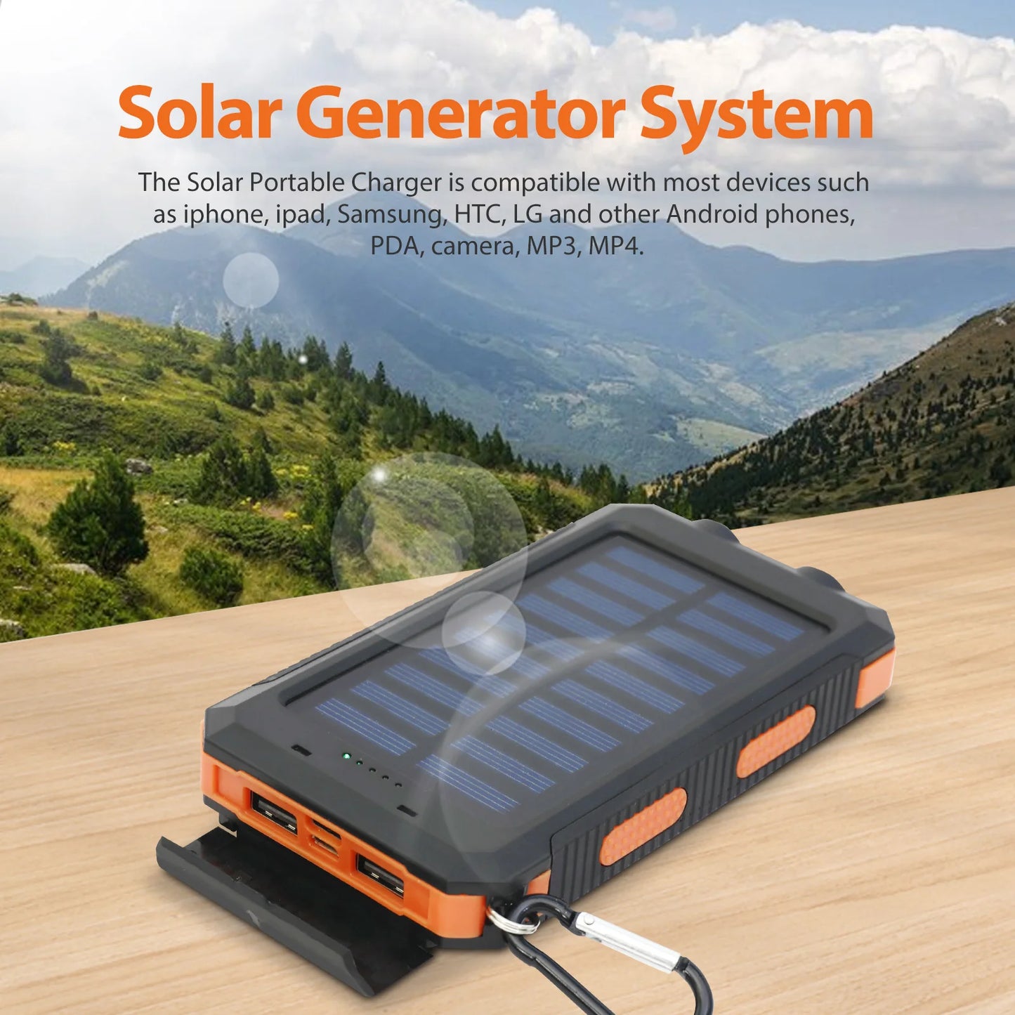 20000mAh Solar Power Bank Portable Solar Charger Waterproof Dual 5V USB Ports 2 LED Light Flashlight For Cell IPhone Outdoor