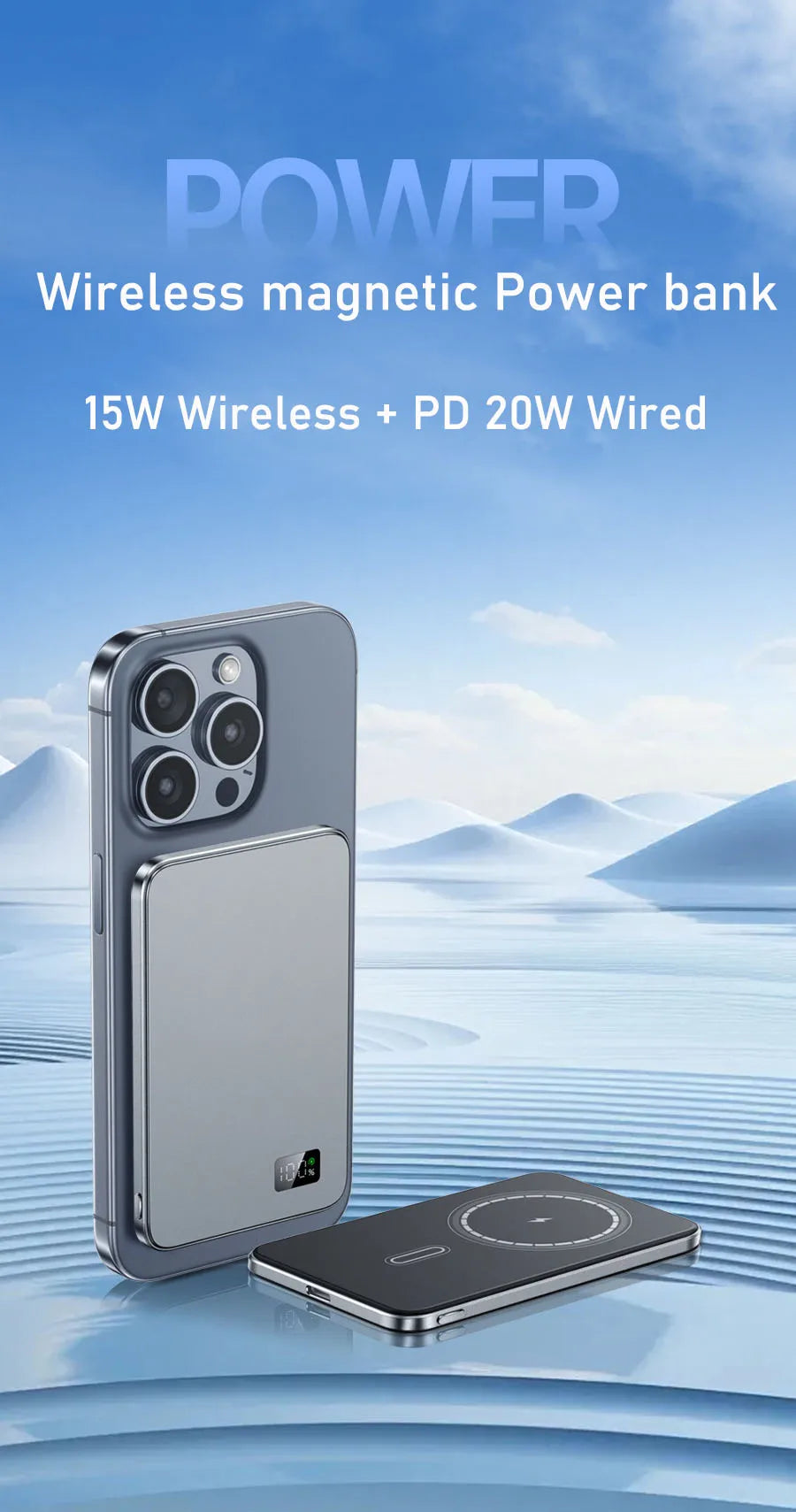 10000mAh Ultra Slim Magnetic Wireless Power Bank PD20W Auxiliary Spare battery For magsafe iphone 16 15 14 13 12 11 pro max F20