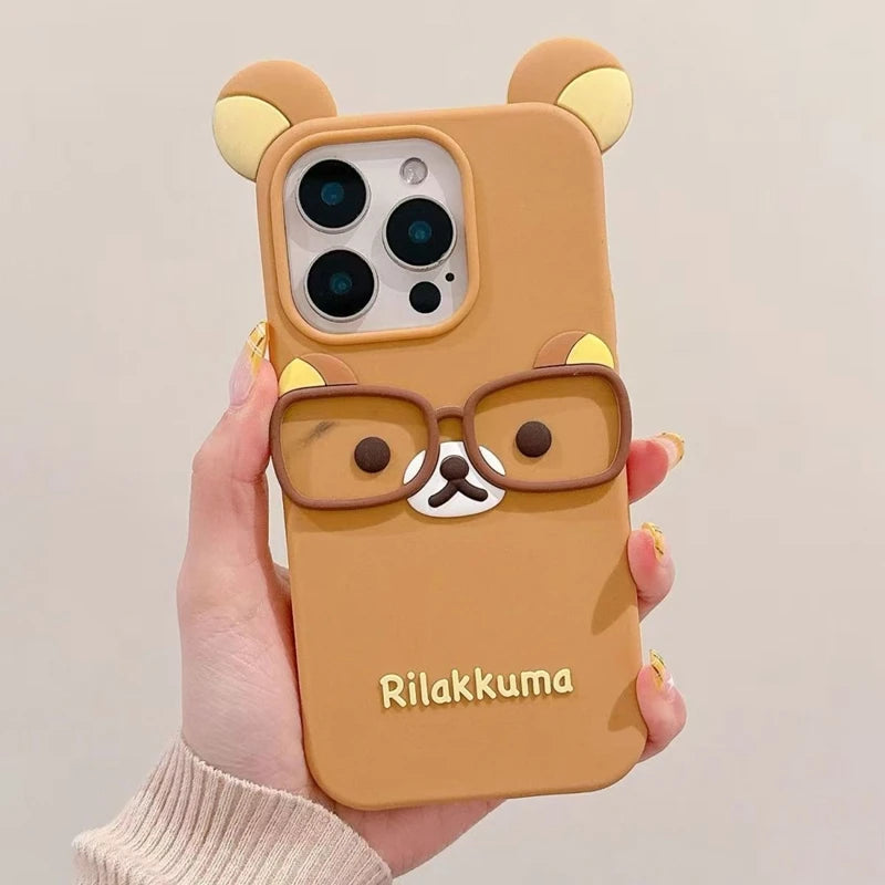 For iPhone 17 16 15 Pro Max 14 Plus 13 12 11 7 8 SE 4 4S 5 5S Cute Glasses Bear Silicone Soft Phone Case Cover