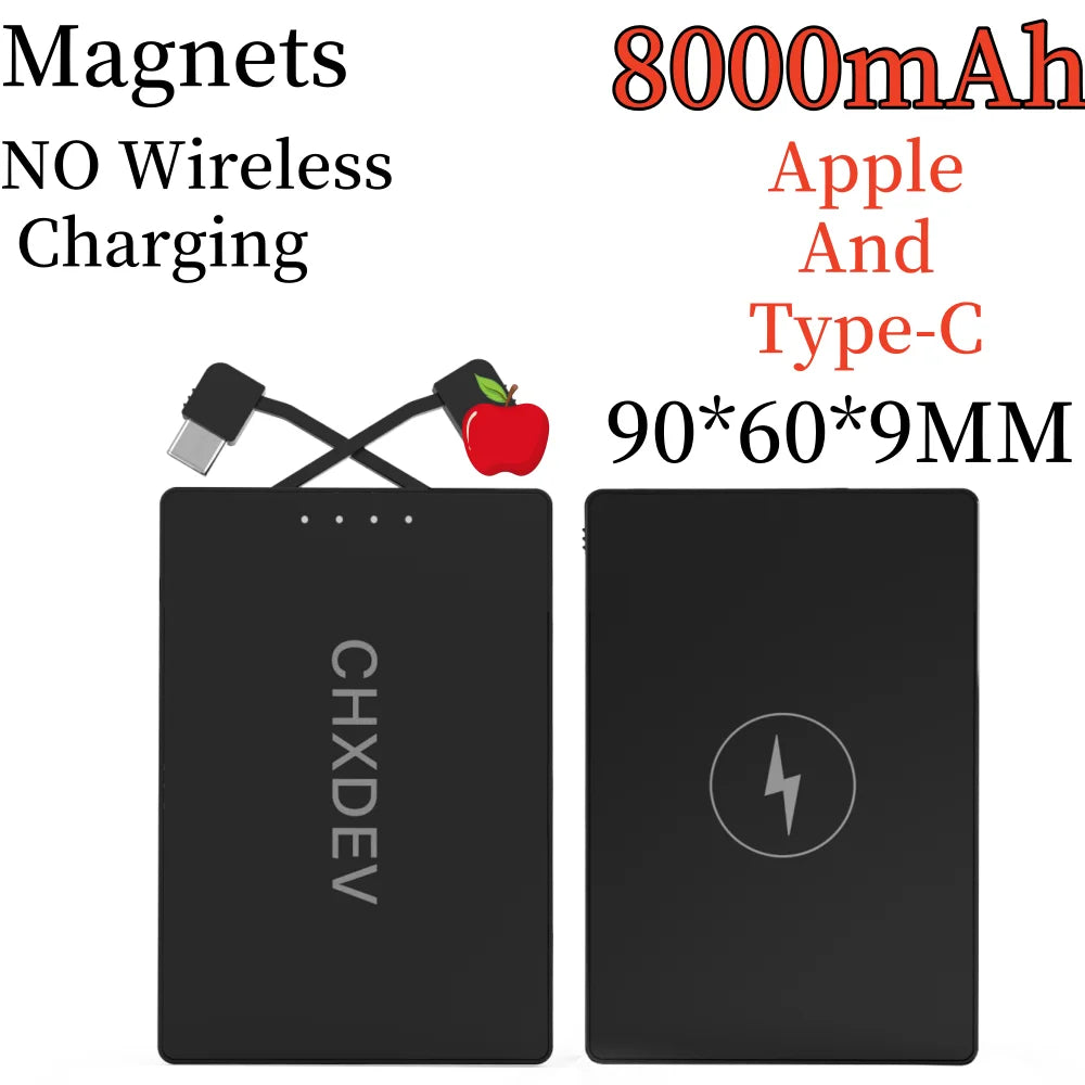 Ultra-Thin Magnetic Power Bank Ultra-Slim 8000mAh Charger , Mini Power Banks For Card Holder Wallet, For IPhone XIAOMI