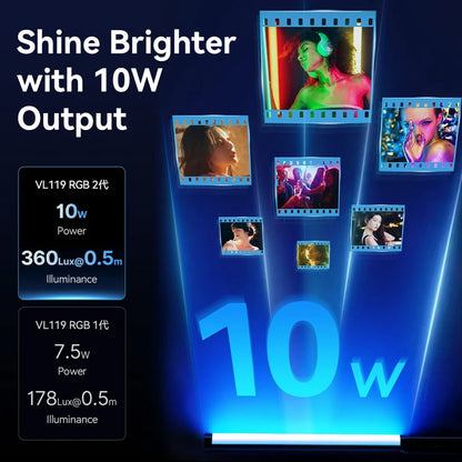 Ulanzi Upgraded VL119 Stick Light 10W RGB Light Wand Handheld Stick for Protrait Photography Live Streaming with Type-C Charging