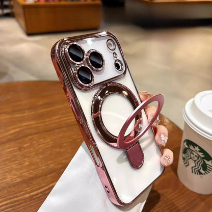 Iphone 17 Air Case Plating Magsafe Magnetic Bracket Case for iPhone 17 16 Pro 13 12 Max 15 14 16 Plus 17PRO Transparent Cove