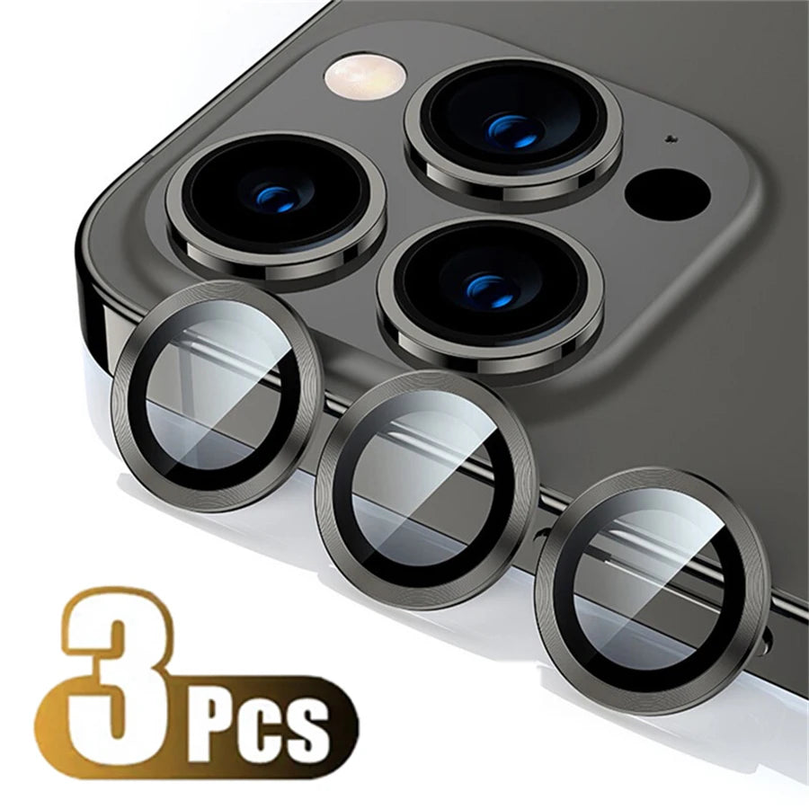 Protector For iPhone 16 Pro Max 15 14 13 12 Mini Pro Max Metal Ring Tempered Glass Lens Cover Cap