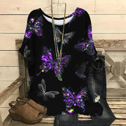 T-Shirts Spring Clothing Floral Graphic O-Neck Pullovers Short Sleeve Tops Streetwear Oversized Apparel Ladies 2023