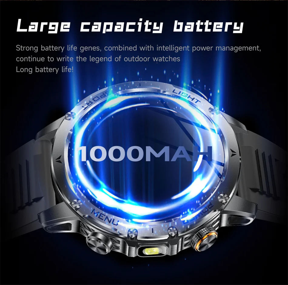 T-REX3 1000mAh Big Battery Smart Watch HD Bluetooth Call 1.7inch Large Sceen LED Flashlight Sports Waterproof Smartwatch Men