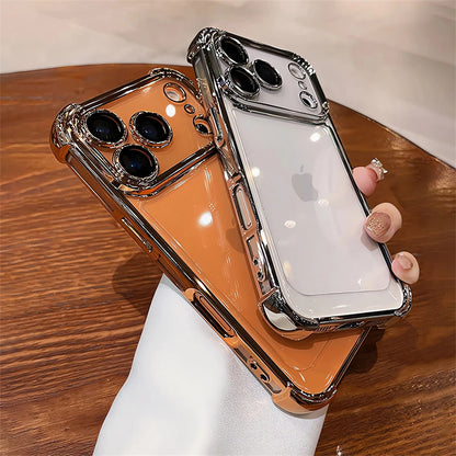 For iPhone 17 Pro Max 16 15 Plus 14 13 12 Transparent Electroplated Case Full Lens Protection Bumper Shockproof Plating Cover
