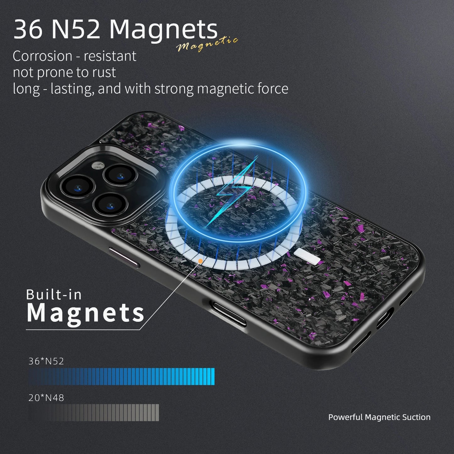 Magnetic Real Forged Carbon Fiber Case For iPhone 17 17Air 17Pro 16 15 14 13 12 11 Pro Max with MagSafe and Metal Lens / Buttons