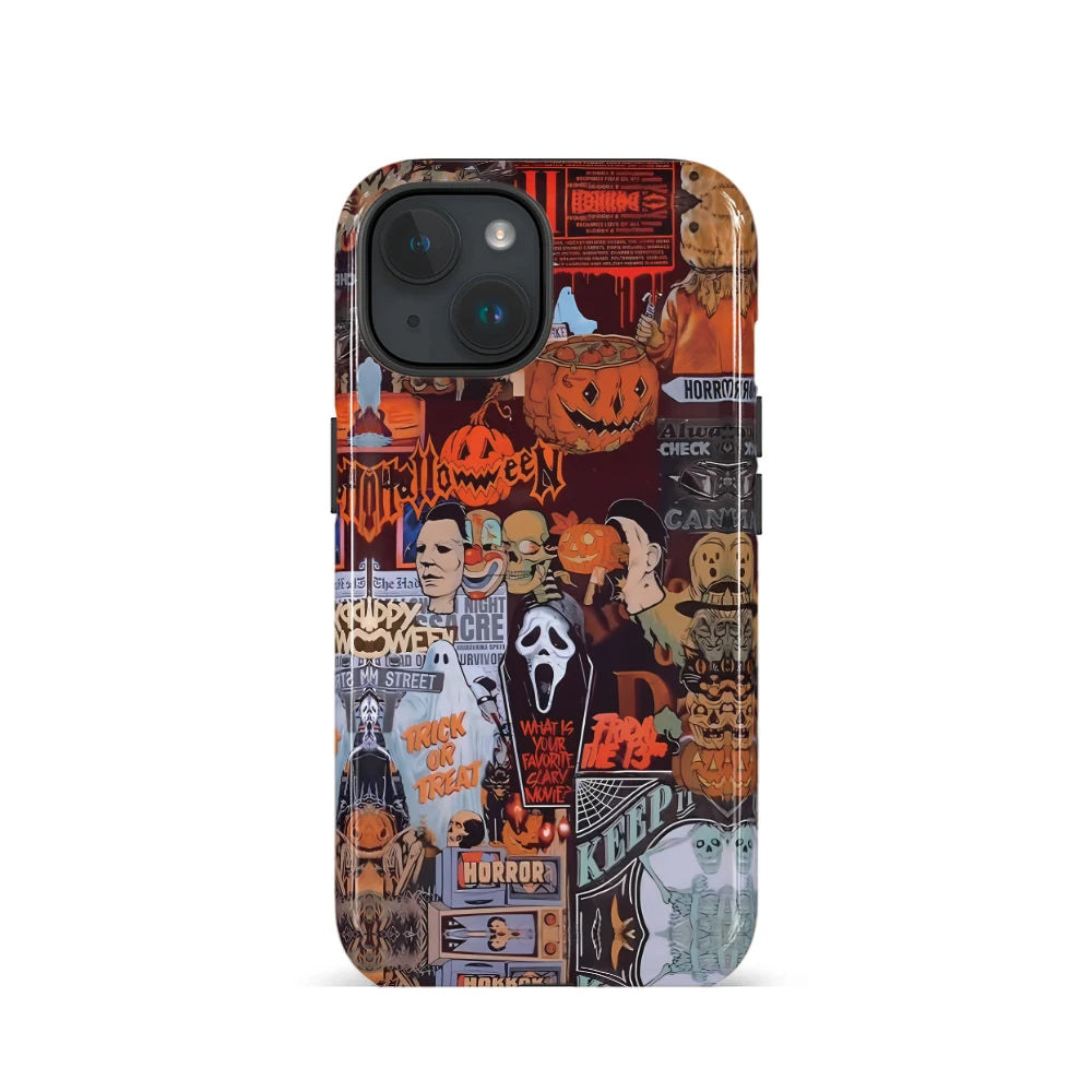 Vintage dark Halloween elementsPhone Case suitable for iPhone 17 16ProMax 15 14 14 12mini 7Plus XR 2in1 tough glossy case