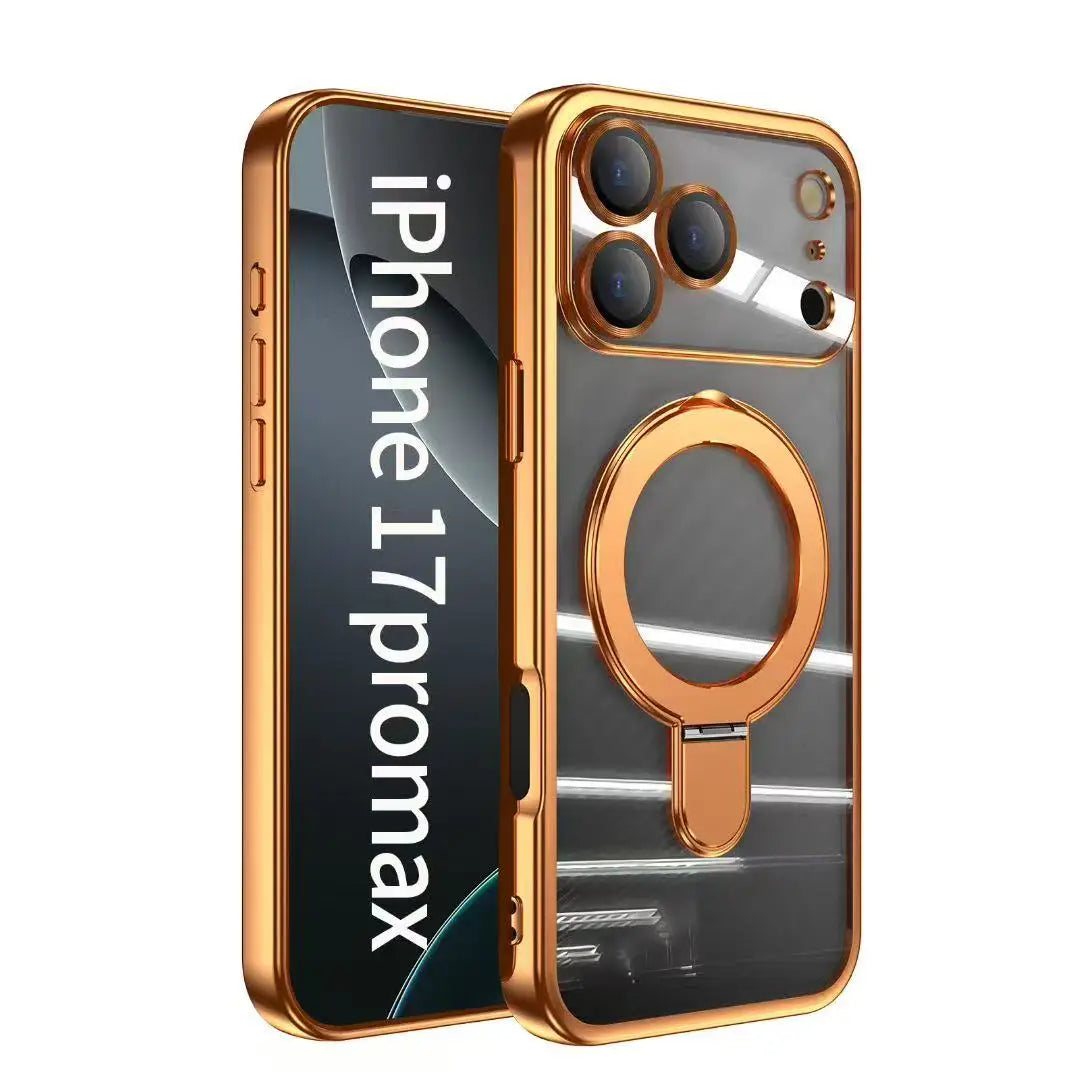 Iphone 17 Air Case Plating Magsafe Magnetic Bracket Case for iPhone 17 16 Pro 13 12 Max 15 14 16 Plus 17PRO Transparent Cove