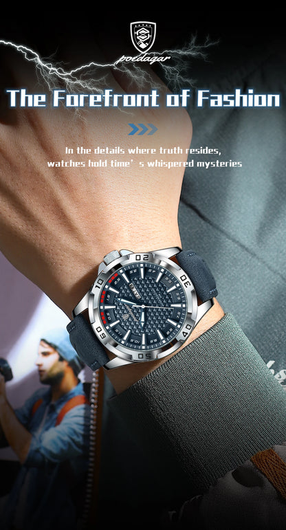 POEDAGAR Original Man Wristwatch Top Luxury Waterproof Luminous Date Week Watch For Men Quartz Sport Leather Men's Watches Reloj