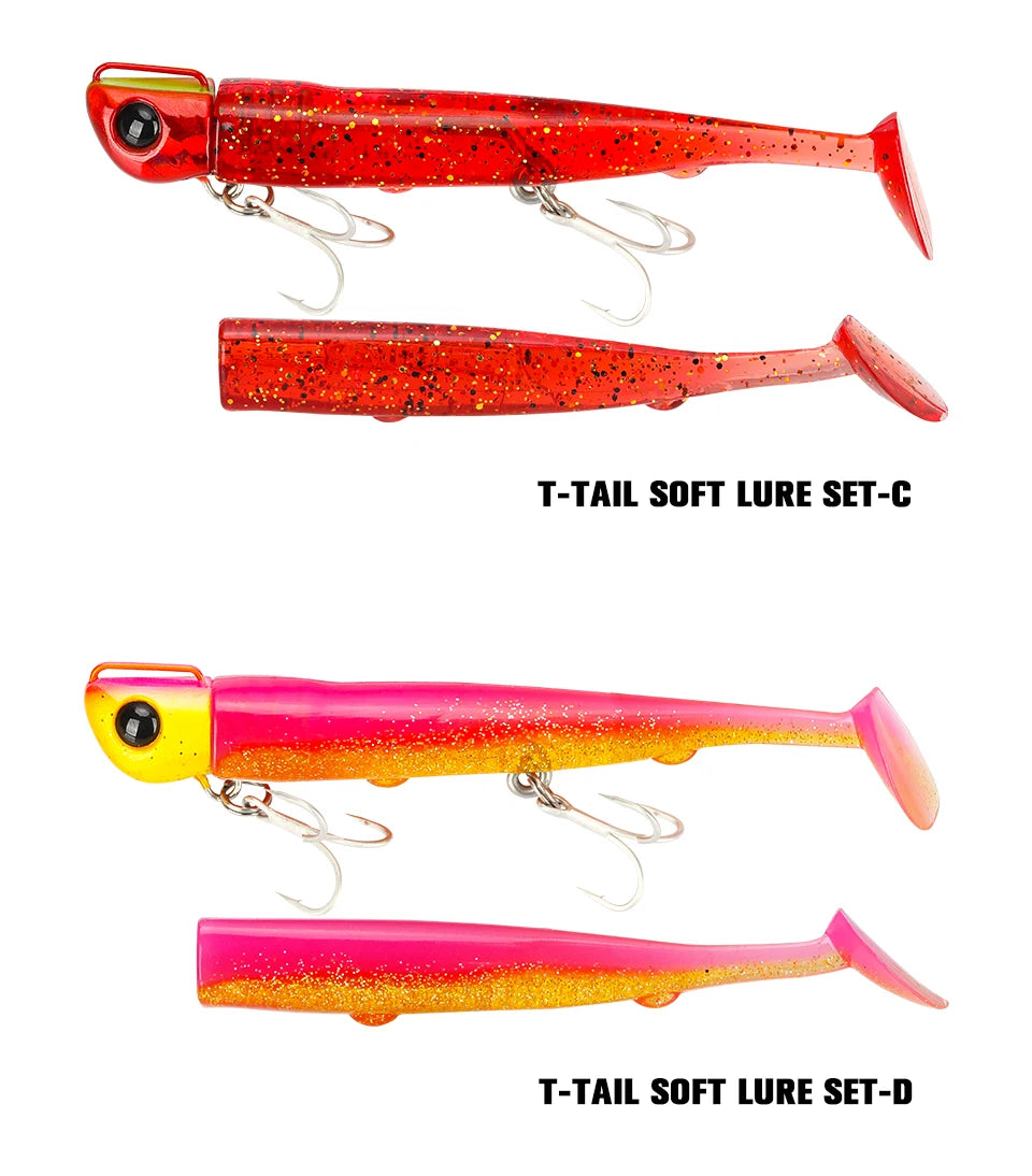 Jig Head Soft Fishing Lure 110mm 35g Long Casting Sea Bass Flounder Soft Body Swimbait Set With Saltwater Treble Hook