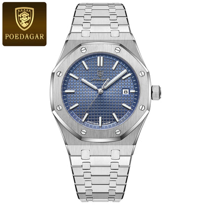 POEDAGAR Original Luxury Man Watch Date Luminous Waterproof Stainless Steel Men Wristwatch Fashion Business Quartz Men's Watches