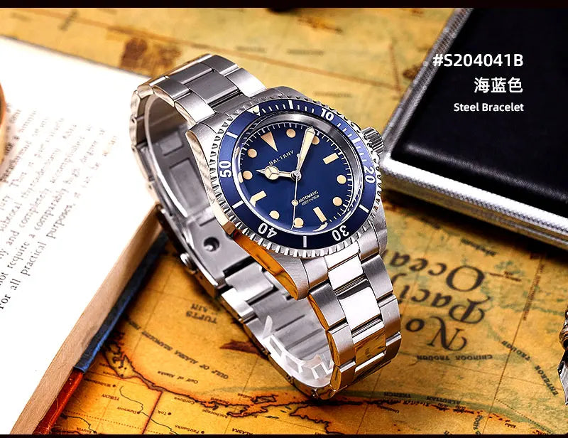 Baltany Men Automatic Watch 39mm Mechaical Wristwatch Sapphire Diver 20ATM Waterproof C3 Luminous NH38 Ceramic Bezel