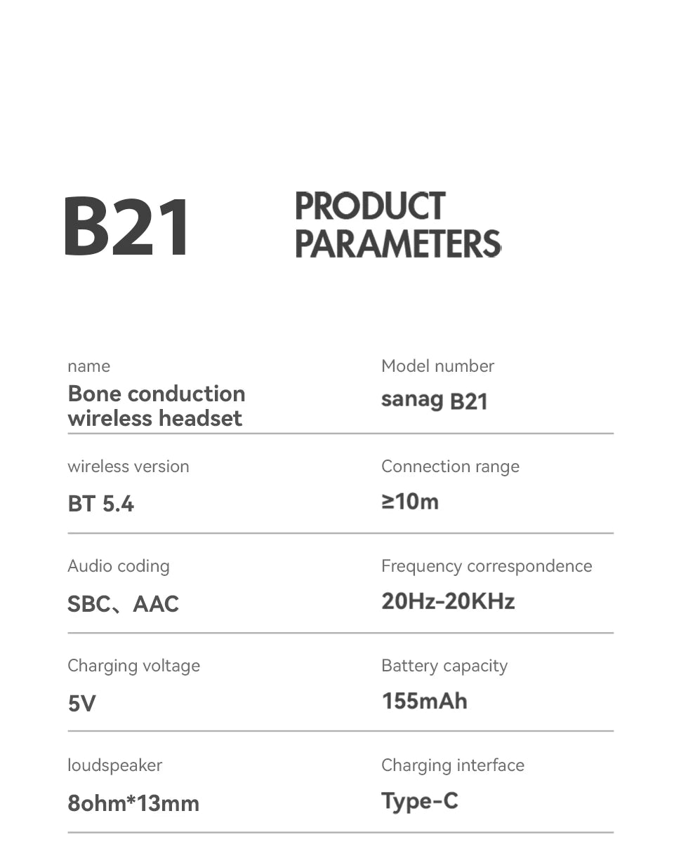 Sanag B21S Bone Conduction Wireless Earphones Bluetooth 5.4 HiFi Bass Headphones IPX5 Waterproof Running Sports Earbuds