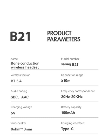 Sanag B21S Bone Conduction Wireless Earphones Bluetooth 5.4 HiFi Bass Headphones IPX5 Waterproof Running Sports Earbuds