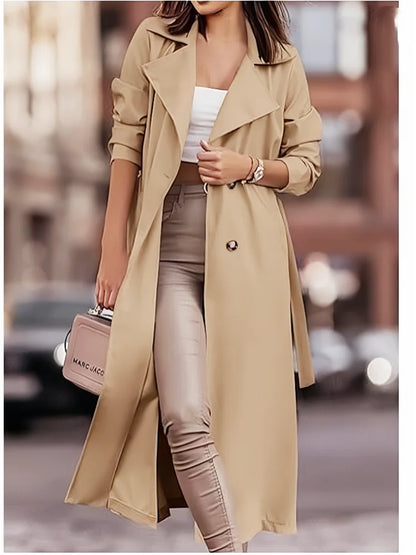 Women's Wool Blends Coats Double Breasted Thin Women's Trench Coat Casual Winbreaker With Belt Trench for Ladies