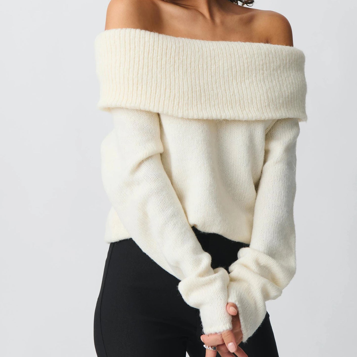 hirigin Women Y2k Off Shoulder Sweater Relaxed Fit Long Sleeve Strapless Knit Pullover Top Sexy Aesthetic Fall Streetwear