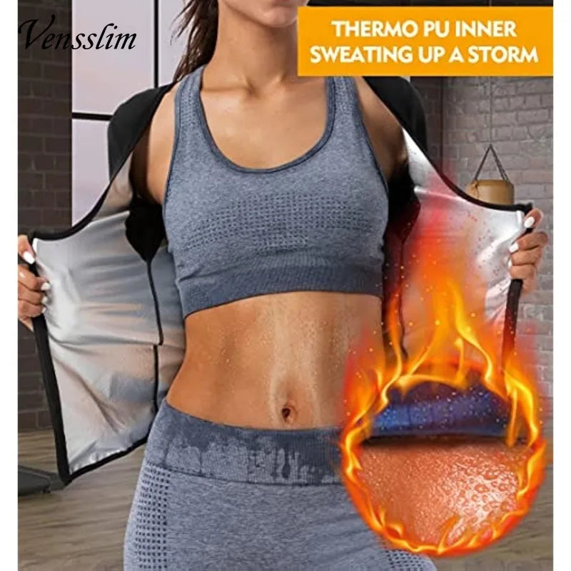 Vensslim Sauna Suits for Women Weight Loss Slimming Sweat Vest Waist Trainer Fitness Body Shaper Zipper Fat Burn Trimmer Tops