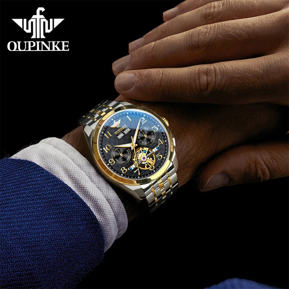 OUPINKE 3263 Automatic Mechanical Watch Multifunctional Dial Auto Date Waterproof Night light Watch Original Brand