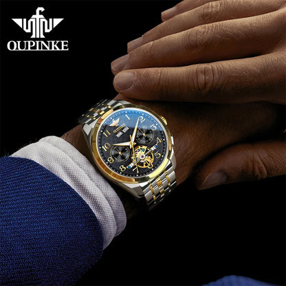OUPINKE 3263 Automatic Mechanical Watch Multifunctional Dial Auto Date Waterproof Night light Watch Original Brand