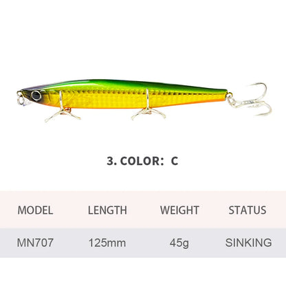 Lures Minnow Wobbler Long Casting Sinking Heavy Shot Artificial Hard Bait Fishing Accessories Decoy MN707