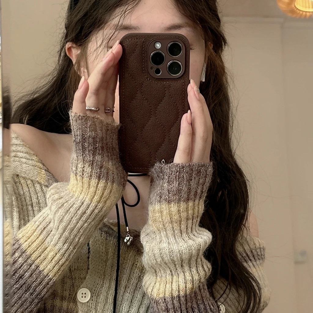 Retro Brown Water Ripple The Puffer Shockproof Protective Phone Cover Case for iPhone 17 16 15 14 13 12 11 Pro Max 17Air