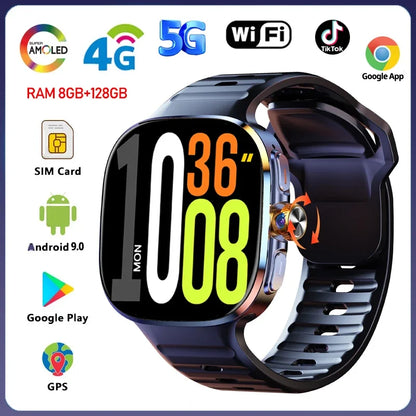 Smart Watch 720*720 AMOLED 2.40 inch Screen Video Call 8GB+128GB RAM 2100 mAh Google Play WIFI GPS Smartwatch