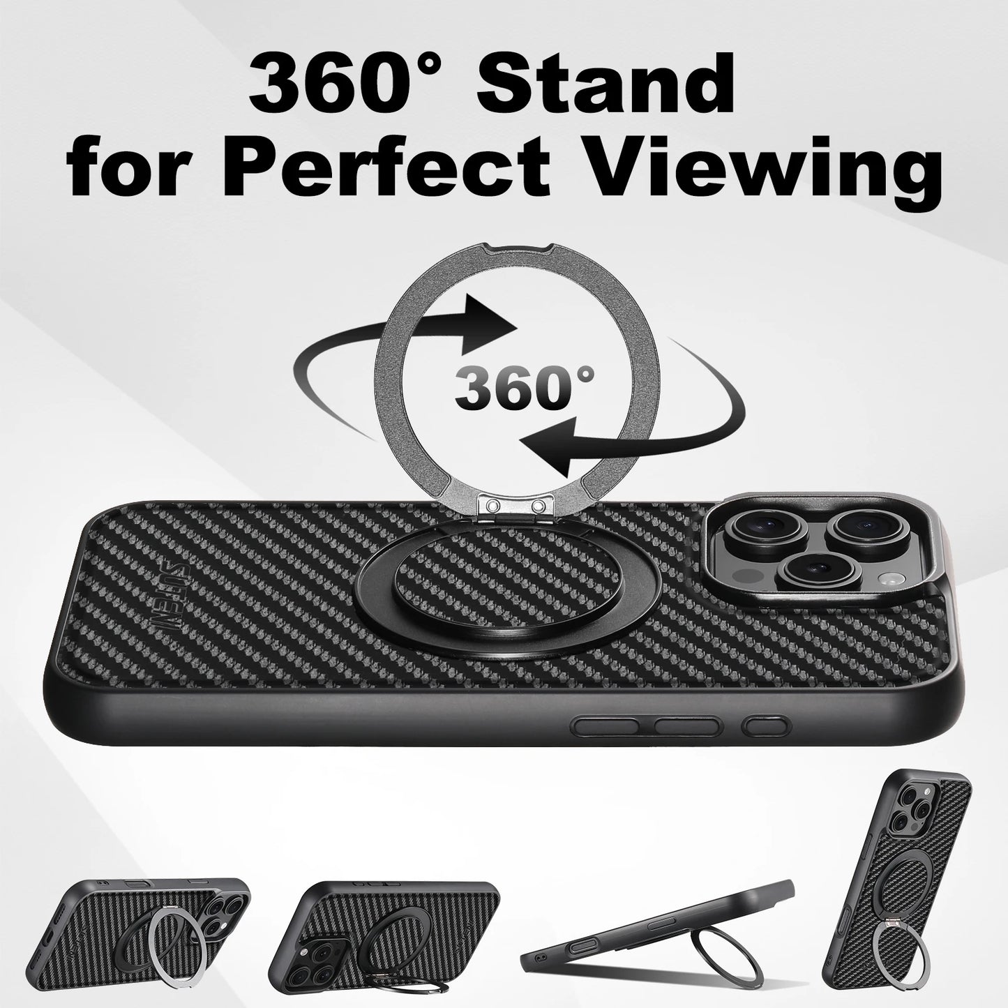 Compatible MagSafe Wireless Charging Strong Magnetic 360° Rotating Ring Stand PU Leather Phone Case For iPhone 17 16 15 14 13 12