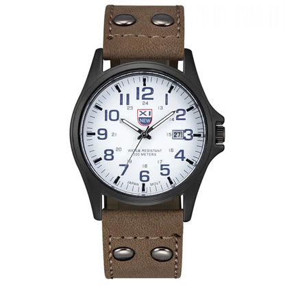 Genuine XINEW Brand Men Watches Black Students Fashion Leather Band Sports Date Quartz Wrist Watch Montre Homme Reloj Hombre