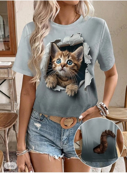 T shirt Women Fashion Casual O-Neck Oversized Short Sleeve T-shirt Funny Animal Tops Tee Women Clothes