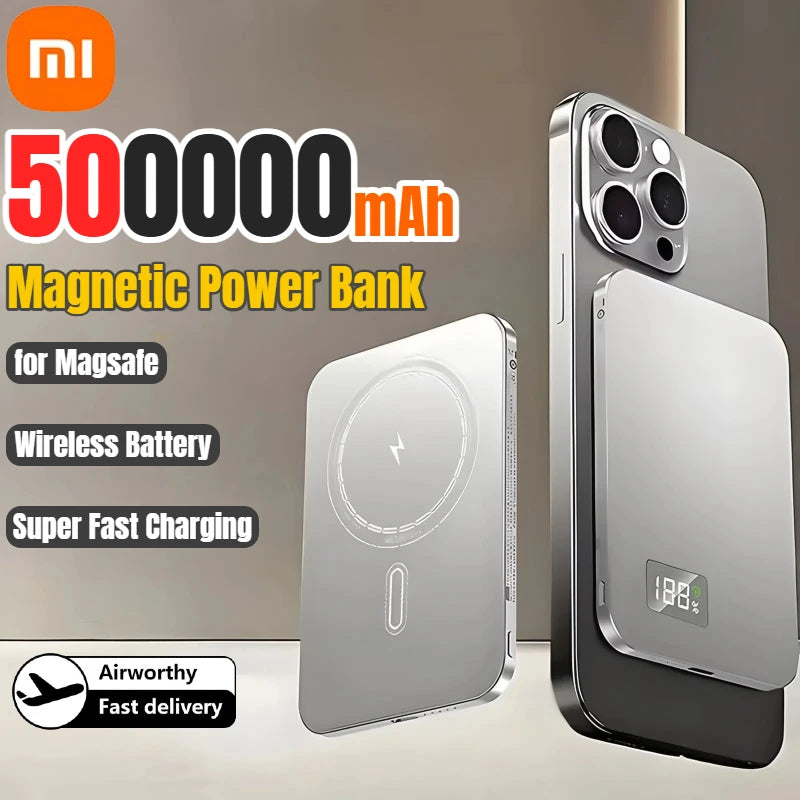 500000mAh Magnetic Power Bank Portable Wireless PD22.5W Fast Charging External Battery for Magsafe For iPhone Samsung