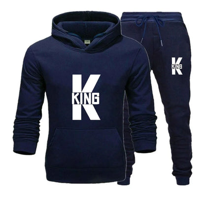 Fashion Lover Couple Clothing Sportwear Set KING QUEEN Printed Hooded Clothes 2PCS Set Women Hoodie and Pants Suit Hoodies