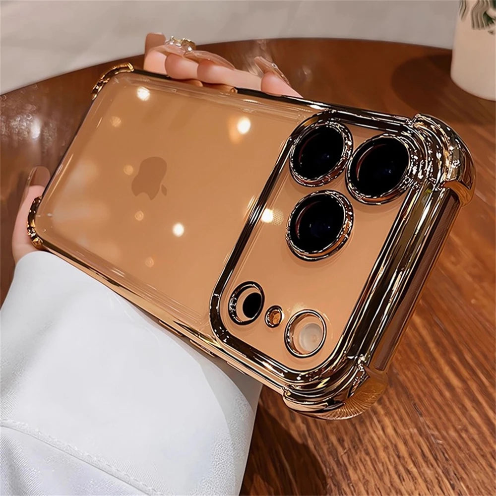 For iPhone 17 Pro Max 16 15 Plus 14 13 12 Transparent Electroplated Case Full Lens Protection Bumper Shockproof Plating Cover